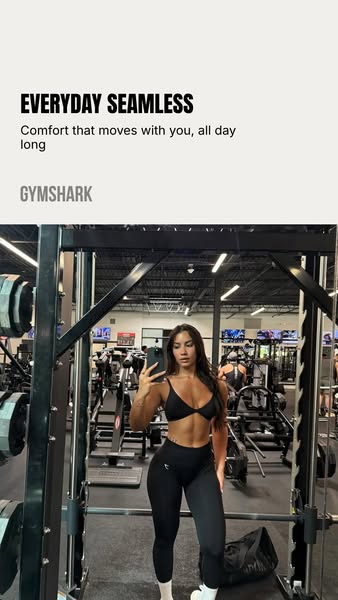 Image ad for Gymshark promoting their Everyday Seamless line. The image is of a woman wearing the workout clothes while 