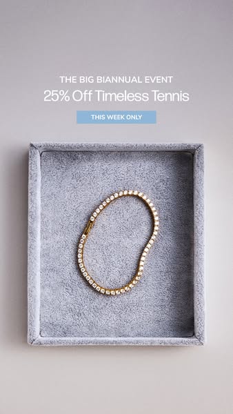 This image ad showcases a tennis bracelet displayed inside of a jewelry box along with a limited-time discount offer.