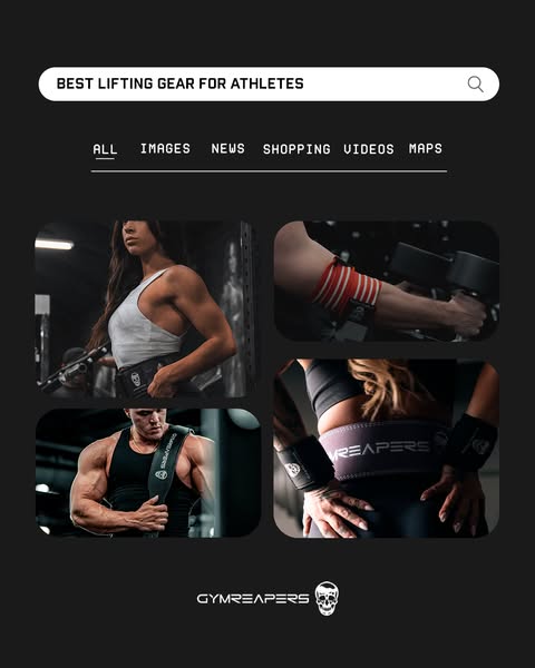 This ad is designed to look like a search results page, featuring images of athletes using Gymreapers lifting gear.