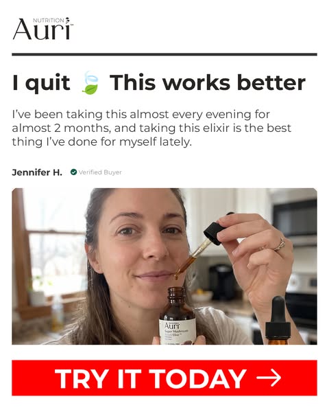 This ad features a woman named Jennifer H. saying that she has quit another product after using Auri Nutrition's Sup