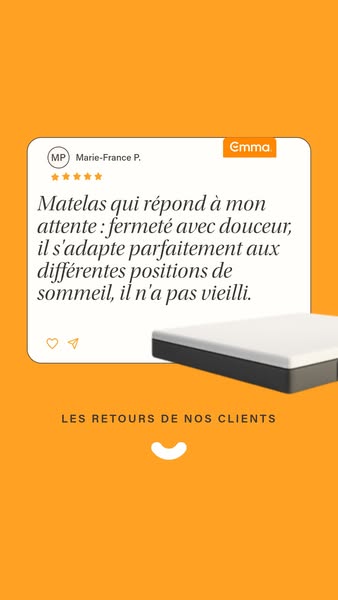 This ad features a customer testimonial for the Emma mattress. The testimonial highlights the mattress's firmness an