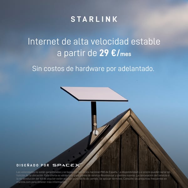 This image ad for Starlink promotes high-speed, stable internet starting at 29 €/month with no upfront hardware costs. I