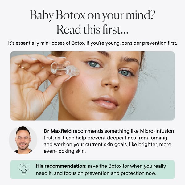 This ad addresses the question of whether or not to get baby botox. It suggests that if you are young, you should consid