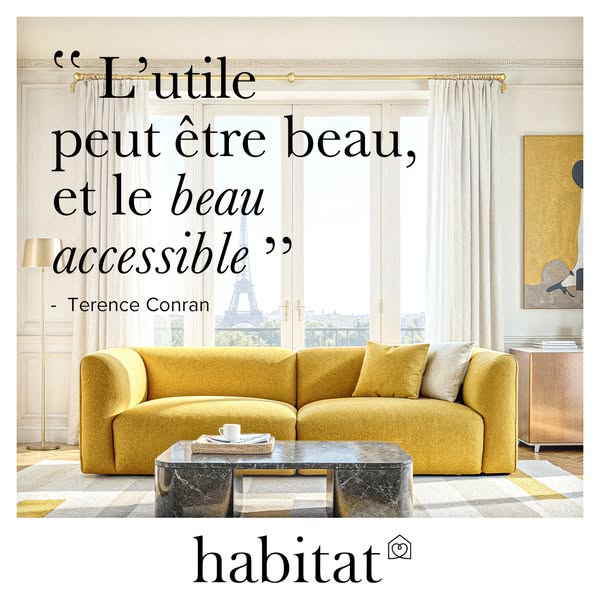 This ad features a quote about the beauty and accessibility of useful things, attributed to Terence Conran, set above a 