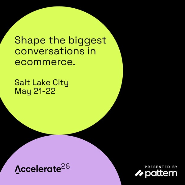 This ad promotes the 'Accelerate 26' event in Salt Lake City on May 21-22, presented by Pattern. The ad uses a m