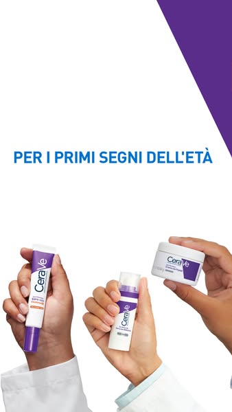 This ad for CeraVe features three different products that help with the first signs of aging. The ad features three hand