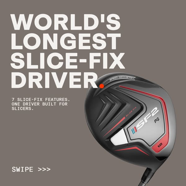 This ad highlights the features of the world's longest slice-fix driver.