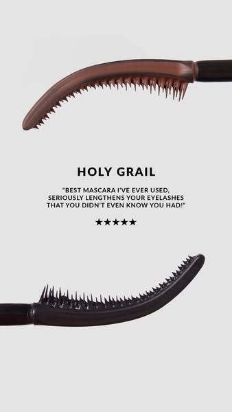 This ad features a mascara product and highlights its ability to lengthen eyelashes. It uses a customer testimonial and 