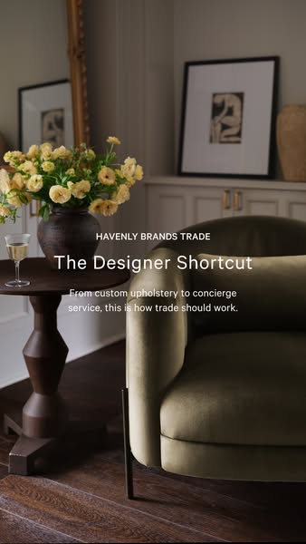 This image ad for Havenly Brands Trade highlights the brand's custom upholstery and concierge service, positioning i