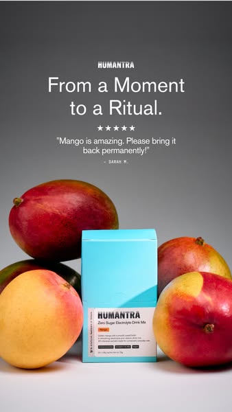 This ad for Humantra's zero sugar electrolyte drink mix features a testimonial and highlights the drink as something