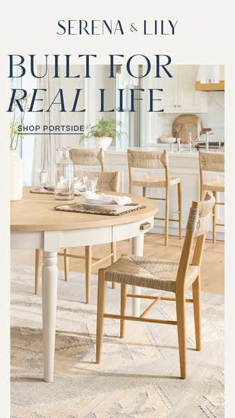 This image ad from Serena & Lily showcases their "Portside" line of furniture and emphasizes its ability t