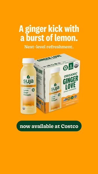 This ad for Suja's Ginger Love drink highlights the product's key ingredients and promotes its availability at C