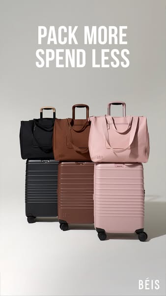 This image ad showcases a selection of luggage from BÉIS, emphasizing the brand's focus on packing efficiency and af