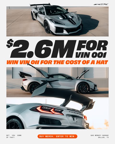This image ad promotes a contest from Gas Monkey Garage in Dallas, TX where participants can buy merch for the chance to