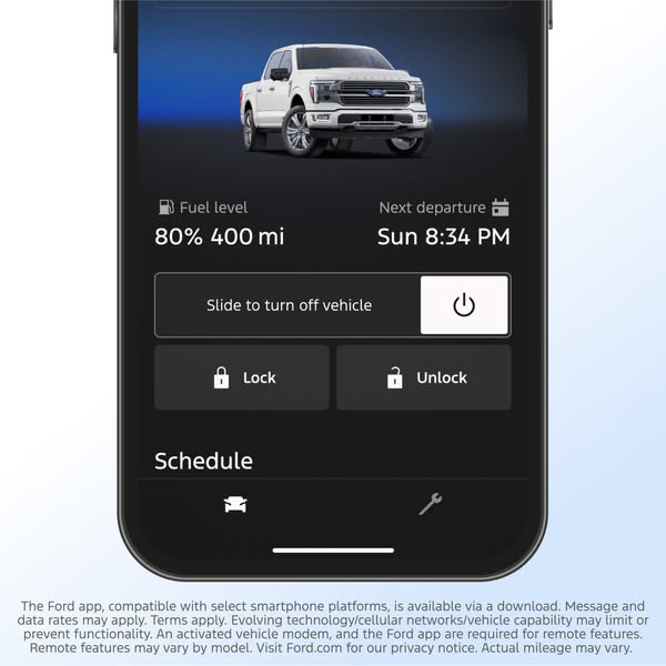This ad promotes the Ford app, which allows users to remotely control and monitor their Ford vehicles. The ad features a