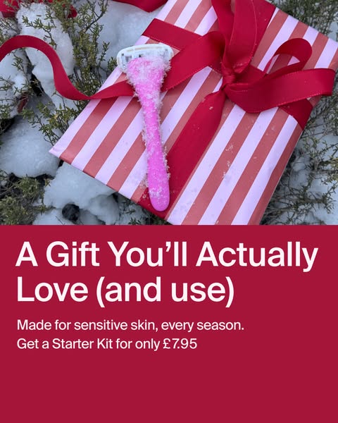 This ad features a pink razor on top of a gift, with text that reads "A Gift You'll Actually Love (and use)&quo