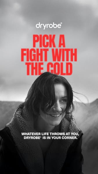 This ad for dryrobe features a woman wearing a dryrobe in a cold, outdoor setting. The ad emphasizes the brand's sup
