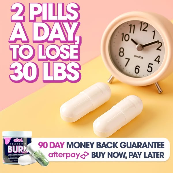 This image ad promotes obvl. Collagenic Burn Elite, promising weight loss with 2 pills a day and offering a money-back g