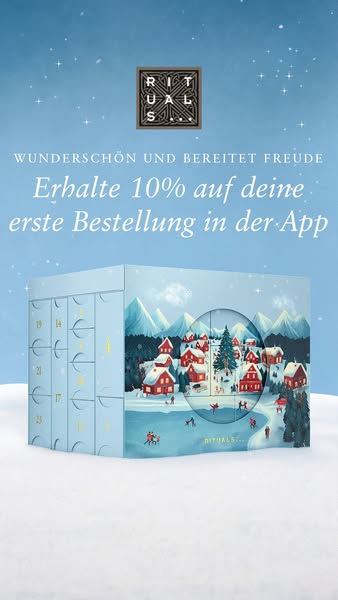 This ad for Rituals promotes a 10% discount on the first order in the app. The ad features an advent calendar with a win