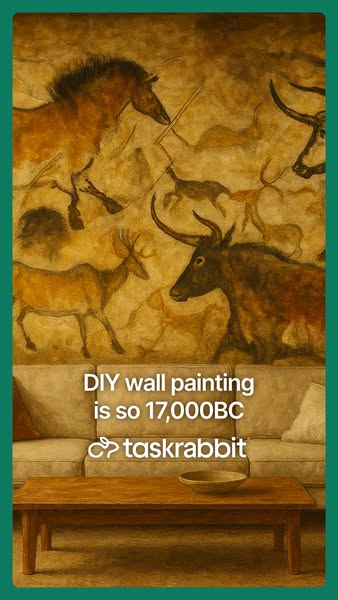 This ad uses humor to suggest that if you're still doing DIY wall painting, you're living in the stone age. Task