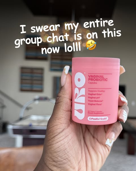 This ad features a woman holding a bottle of URO Vaginal Probiotic capsules. The ad suggests that the product is popular