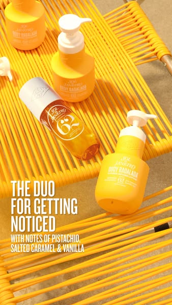 This ad features Sol de Janeiro products, specifically the '62' fragrance and Body Bagala, emphasizing their abi