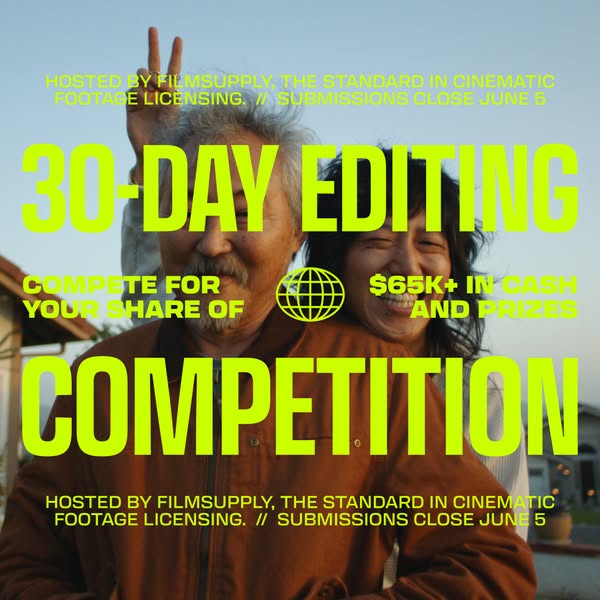 This image ad announces a 30-day editing competition hosted by Filmsupply, inviting participants to compete for a share 