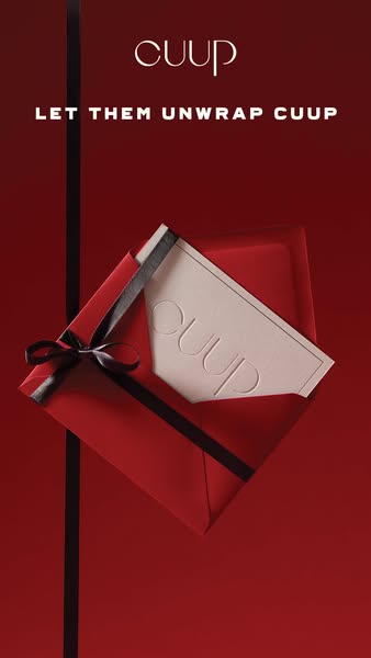 This ad promotes CUUP gift cards, suggesting them as a present to be unwrapped.