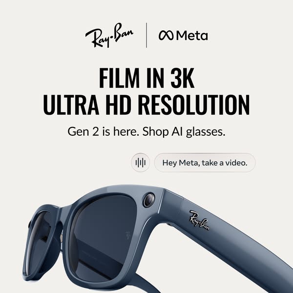 This ad promotes the new Ray-Ban Meta AI glasses, highlighting their ability to film in 3K ultra HD resolution.