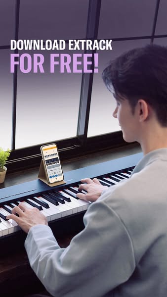 This ad promotes the ExtraCk app, which helps users learn to play the piano. The ad features a young man playing the pia