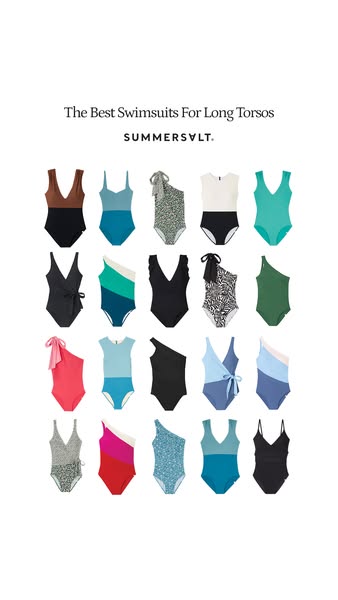 This ad showcases a variety of Summersalt swimsuits designed for long torsos. The ad features a grid of different swimsu