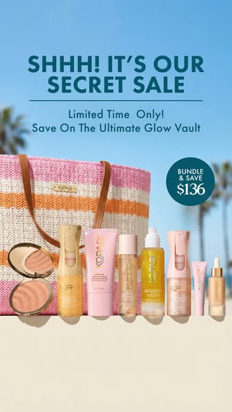 This ad is for Kopari Beauty, advertising their 'Ultimate Glow Vault' bundle which is on sale for a limited time