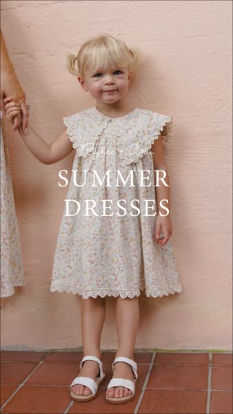 This image ad promotes Rylee + Cru's summer dresses, showcasing a young child wearing one of the dresses while stand