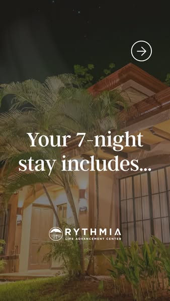 This ad showcases the resort property at night, followed by listing the inclusions with a 7-night stay.