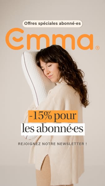 This ad promotes Emma mattresses and pillows, offering a 15% discount to newsletter subscribers.