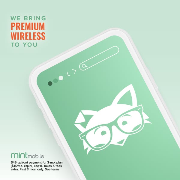 This ad promotes Mint Mobile's wireless service, highlighting its premium quality and affordability. The ad features