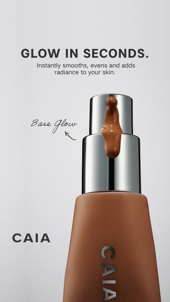 This ad by CAIA Cosmetics shows their 'Bare Glow' product, emphasizing how it can give your skin radiance.