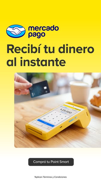 This ad for Mercado Pago promotes its Point Smart device, highlighting the benefit of receiving money instantly. The ad 