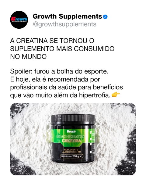 This ad for Growth Supplements promotes their creatine supplement. The ad is formatted to look like a social media post 