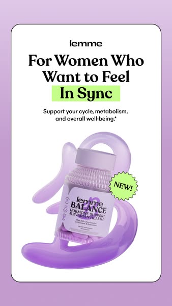 This ad promotes Lemme Balance supplements for women. The ad shows the product bottle and states the benefits of the pro