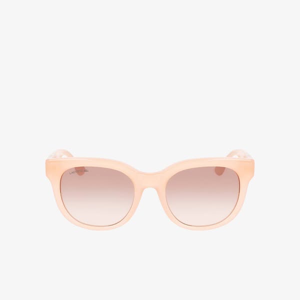 This ad features a pair of light pink Lacoste sunglasses against a white background. The ad focuses on the product itsel