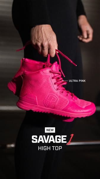 This ad showcases the Savage 1 high top shoe in ultra pink. The ad focuses on the shoe's design and color.