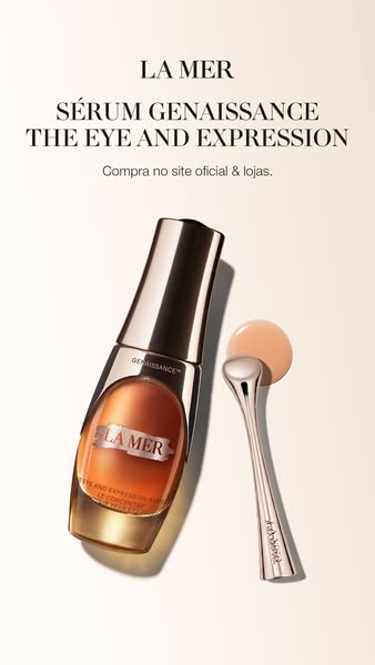 A product ad for LA MER Sérum Genaissance The Eye and Expression. The ad features the product bottle and an applicator.