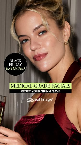 This image ad for Ideal Image promotes medical-grade facials and extends their Black Friday sale.