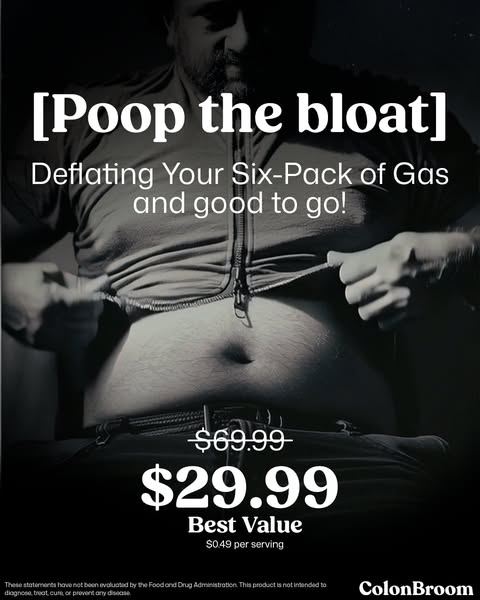 This image ad for ColonBroom is designed to capture attention through humor and a focus on digestive health. It presents