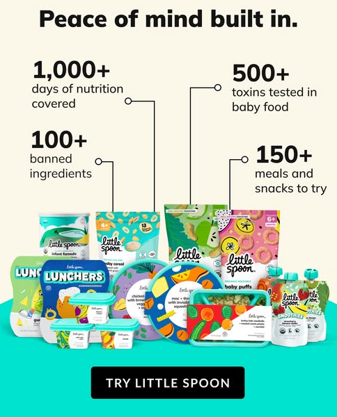 Image ad promoting Little Spoon baby food products with top of the funnel messaging emphasizing safety, nutrition, and v