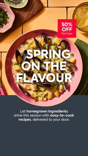 This ad for a meal kit delivery service highlights fresh, seasonal ingredients in easy-to-cook recipes delivered to the 