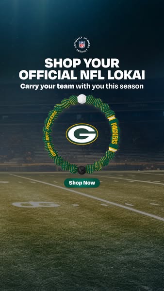 This ad promotes Lokai's official NFL bracelet, specifically featuring the Green Bay Packers. The ad encourages fans