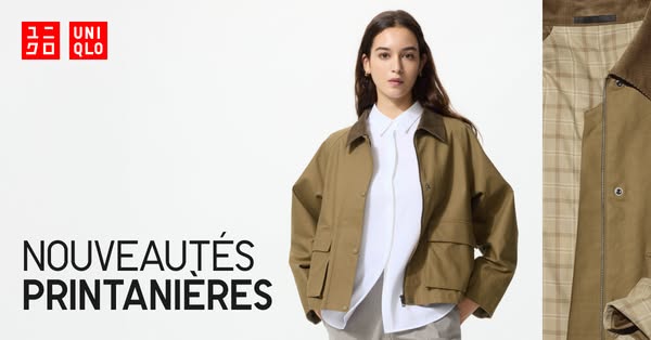 This ad showcases Uniqlo's new spring collection, focusing on an olive-colored jacket. The ad features a model weari