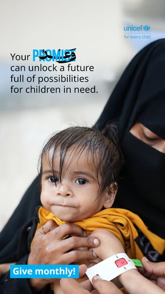 This image ad is for UNICEF and features a photo of a child being held by an adult. It has a message about how viewers c